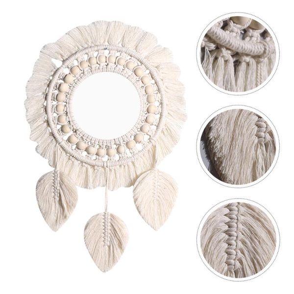 

mirrors 1pc cotton rope weaving mirror vintage wall home hanging (beige)