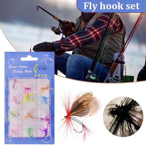 

fishing hooks 12pcs/set flies kit salmon trouts floating sinking lures x85