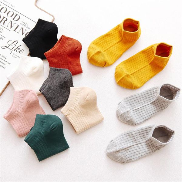 

socks & hosiery 2021 summer women's fashion striped pure cotton solid color thin boat candy sweet and cute girl, Black;white