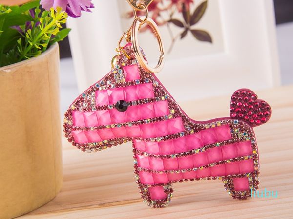 

pony embossed leather keychain bag pendant crystal ornaments car key ring, Silver