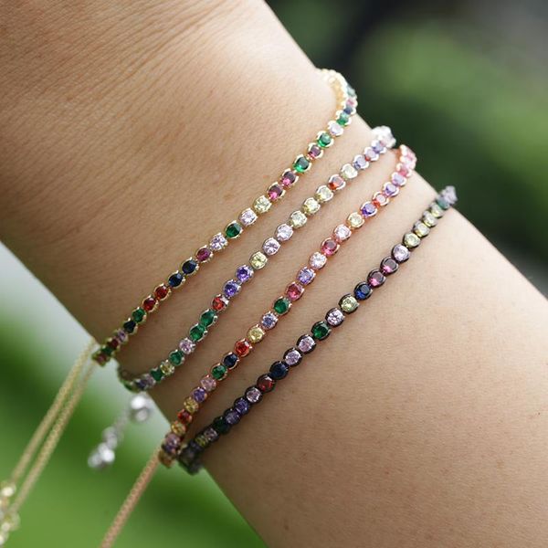 

chic simple micro pave setting rainbow cz zircon beads slim thin stackable bracelets for women statement jewelry gift charm, Golden;silver