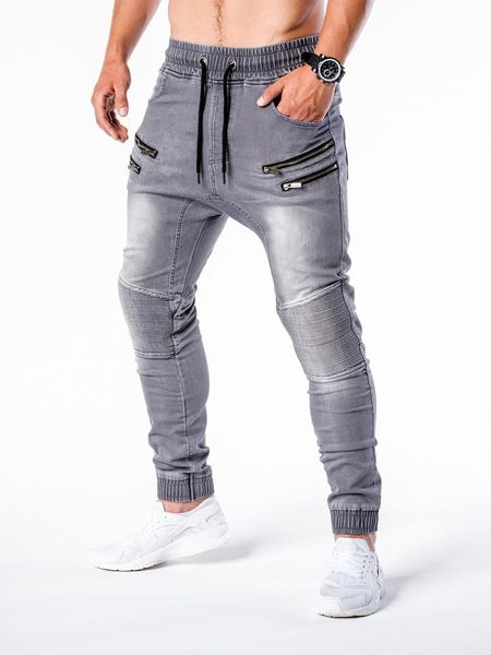 

men's jeans 2021 pants casual running zipper stylish slim, Blue