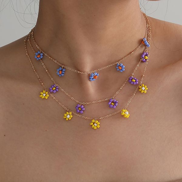 

korean flower choker necklace for women boho acrylic clavicle chain short necklaces fashion jewelry, Silver