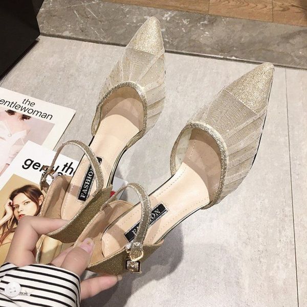

ladies high heels new mesh sandals women summer breathable wedding shoes woman ankle buckle strap rhinestone bowtie sandal, Black