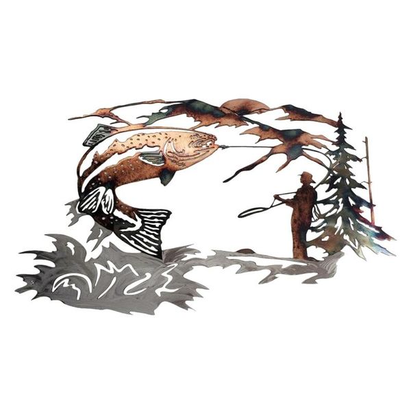 

decorative objects & figurines solo mallard hunting trout fishing scene metal wall art animal shape decal hang vivid decoration for home win