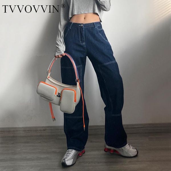 

winter autumn loose casual women high rise contrast stitching straight leg jean dark wash relaxed fit denim pants mfq7 women's jeans, Blue