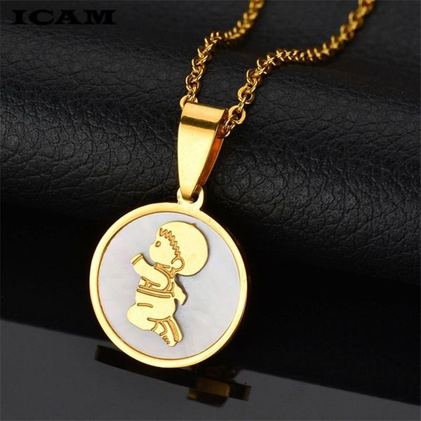 

pendant necklaces icam women cute crawling baby boy girl family necklace stainless steel gold angel birthday gift, Silver