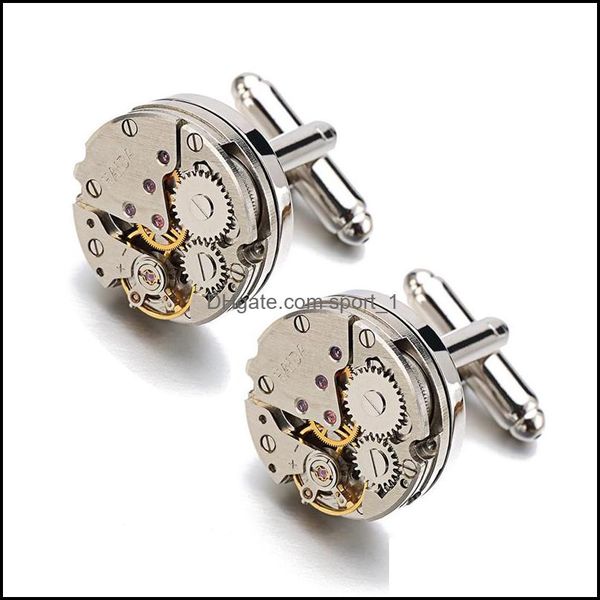 

cuff links & clasps tacks real tie clip non -functional watch movement cufflinks for men stainless steel jewelry shirt cuffs cuf flinks who, Silver