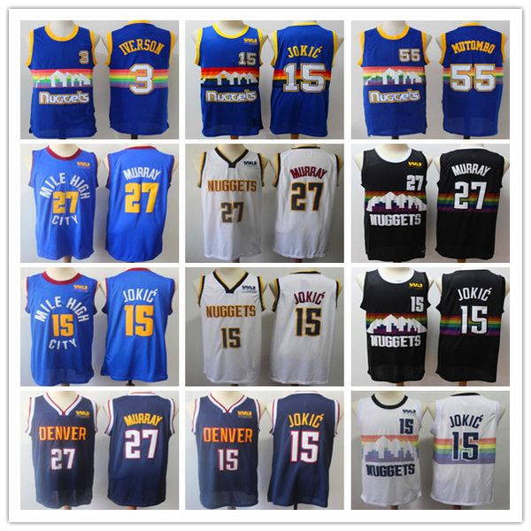 

DenverNuggetsBasketball Jersey Mens Throwback Dikembe 55 Mutombo Allen 3 Iverson Jerseys 15 Jokic Jamal 27 Murray Shorts, Color1