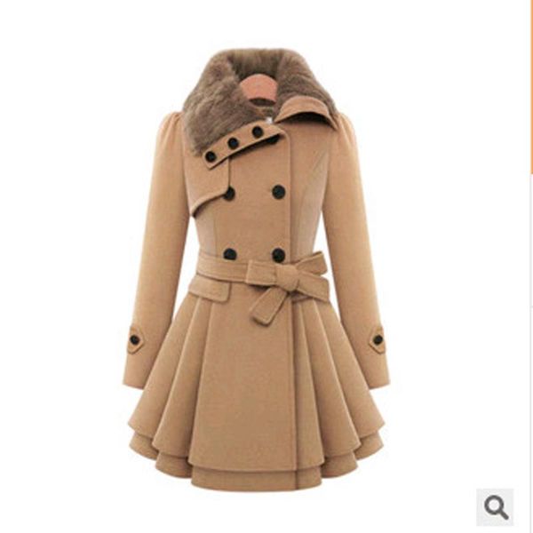 

women's wool & blends la maxpa 2021 slim body long woolen coat double-breasted thick windbreaker women, Black