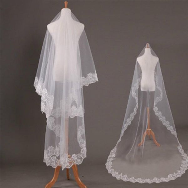 

bridal veils 2021 in stork lace edge long veil wedding champagne 3 meters white cathedral voile de marie, Black