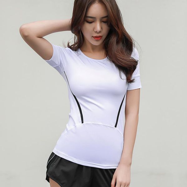 

yoga outfits women quick dry summer short sleeve sports t shirts gym breathable running fitness tank workout tights, White;red