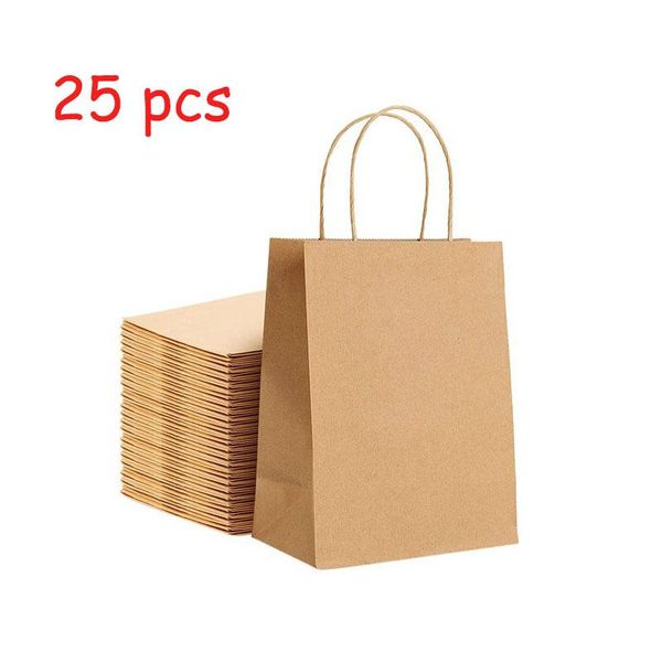 

gift wrap kraft paper bags 25pcs 5.9x3.14x8.2 inches small with handles party shopping brown