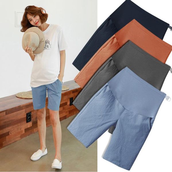 

maternity bottoms 1/2 length thin cotton linen short pants summer fashion shorts clothes for pregnant women casual belly pregnancy, White