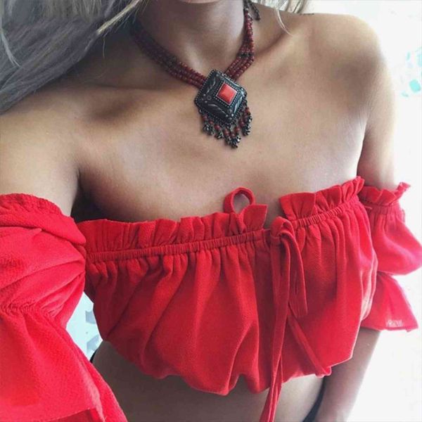 

crop summer womens tanks lantern sleeve strapless beach plus size red black white ruched croptop