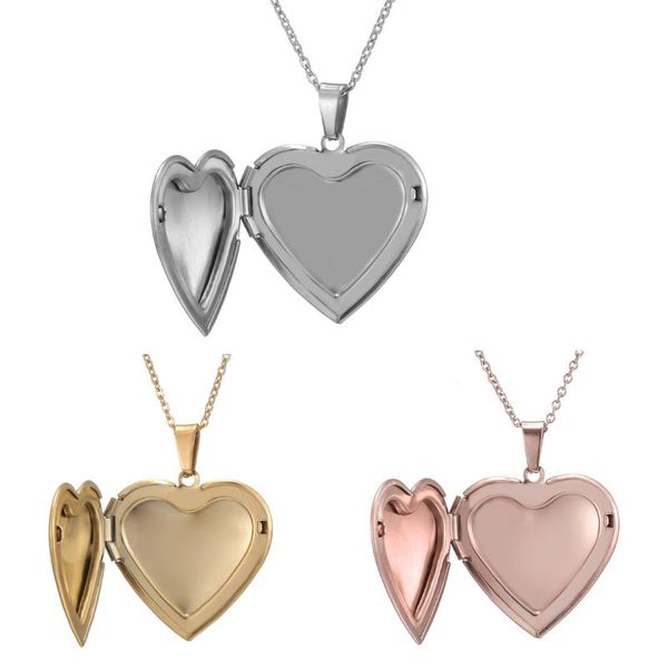 

pendant necklaces 2pcs/lot heart po frame necklace for women gifts can be opened stainless steel promise love keepsake jewelry, Silver
