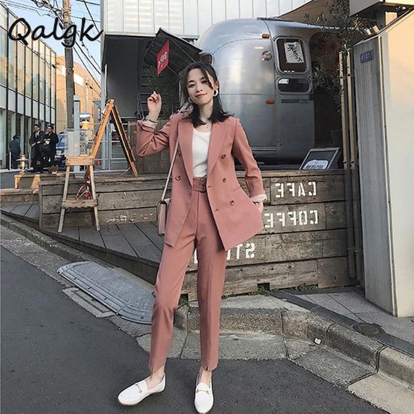 

women's suits & blazers set female 2021 solid color small suit jacket nine pants two sets of fashion temperament was thin overalls clot, White;black