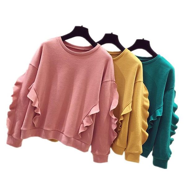 

women's hoodies & sweatshirts basic for women female cotton solid color sweatshirt casual wooden ear edge clothes p3 045, Black