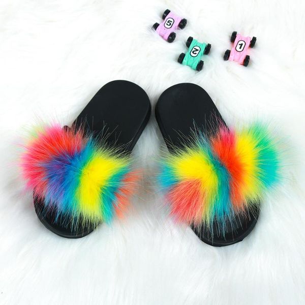 

slipper fashion fur girl slippers princess shoes colorful children home flop flip boy furry sandals flats non-slip soft baby plush, Black;grey