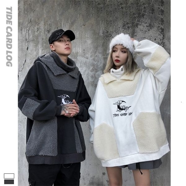 

2021 tech fleeceautumn and winter new fashion brand cashmere thickened hooded stand collar sweater loose couple's men's and women&, Black