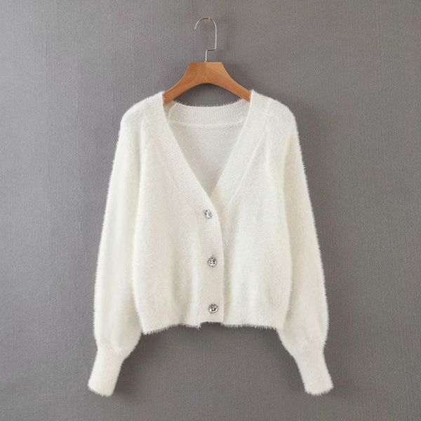 

women's knits & tees mohair button solid knitted cardigan sweater loose fit v-neck long sleeve women fashion tide autumn spring 2021, White