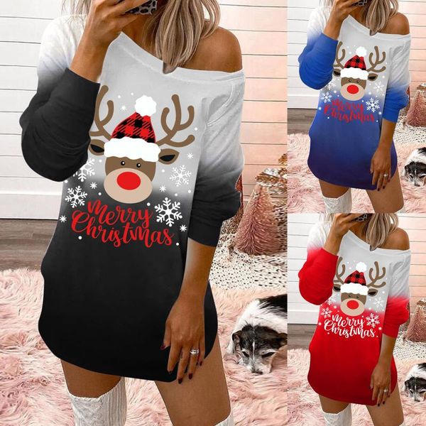 

casual dresses for women 2021 fashion merry christmas animal prints dress bag hip long sleeves mini vestidos de mujer, Black;gray