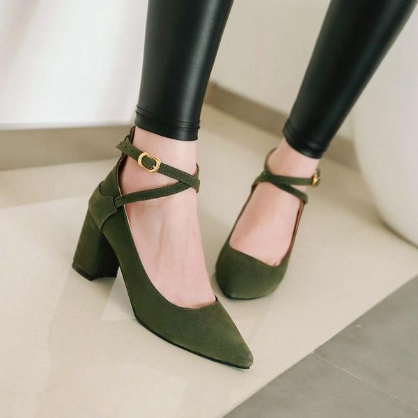 

dress shoes plus size 9  11 12 ladies high heels women woman pumps tip-tipped slipper with buckles and heavy, Black