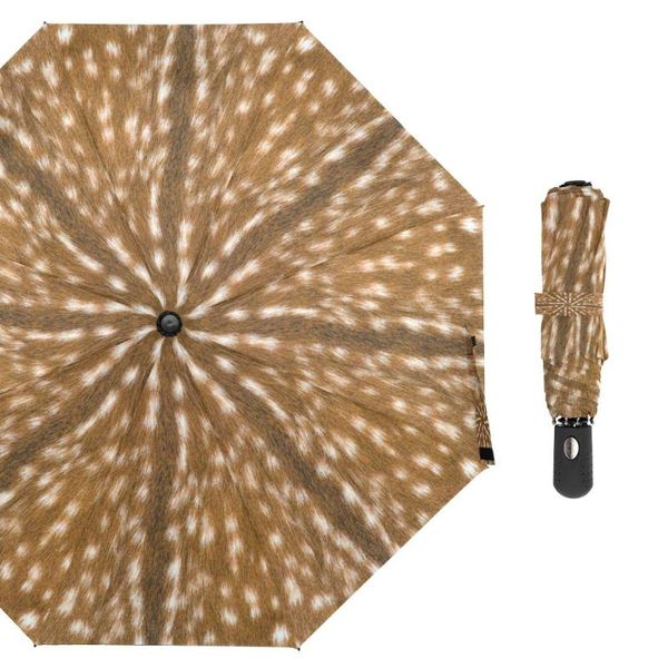 

umbrellas deer fur pattern three folding automatic umbrella rain women auto luxury female windproof for lady