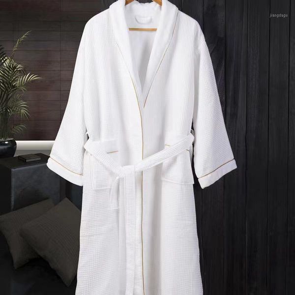 

men's sleepwear men woman waffle style spring summer polyester-cotton long robe fast drying soft, Black;brown