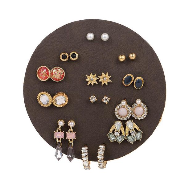 

dangle & chandelier one week ear stud female students korean-style simple cute cool crystal opal earrings circle skin set versatile, Silver