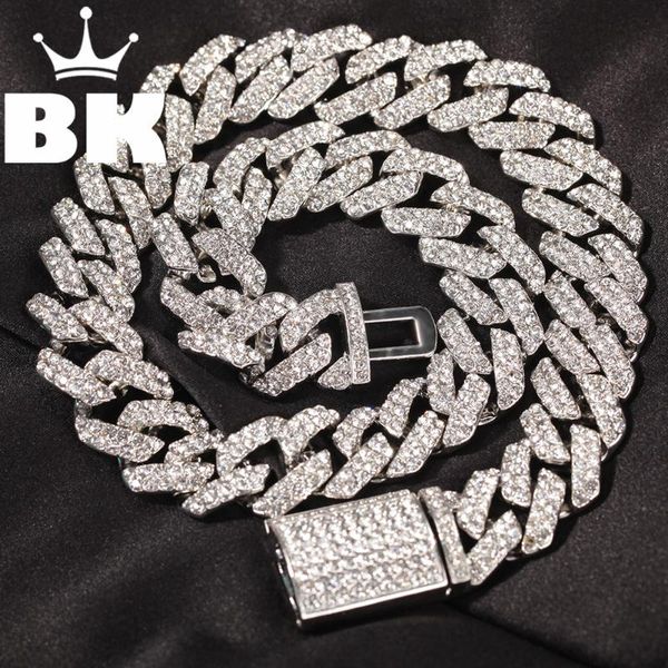 

chains the big cuban link 18mm rhinestone necklace hip hop fashion punk choker chain bling charms jewelry 16inch,18inch,20inch, Silver