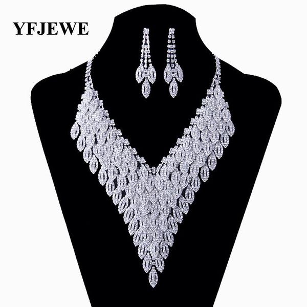 

earrings & necklace yfjewe wedding gifts crystal jewelry set silver plated zinc alloy for women long necklaces earring sets #n129