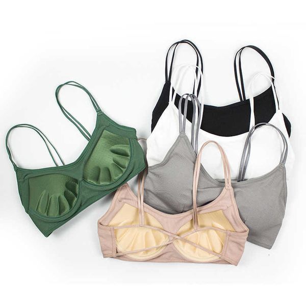 

tracksuits back women's net red suspender vest light proof small gathered around the chest summer belt mat bra underwear, Gray
