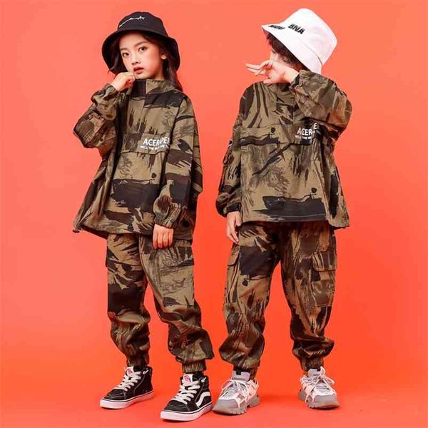 Crianças meninos camuflagem esporte conjunto outono primavera crianças meninas hiphop vestuário conjunto exército verde grande menino tracksuits streetwear 210622