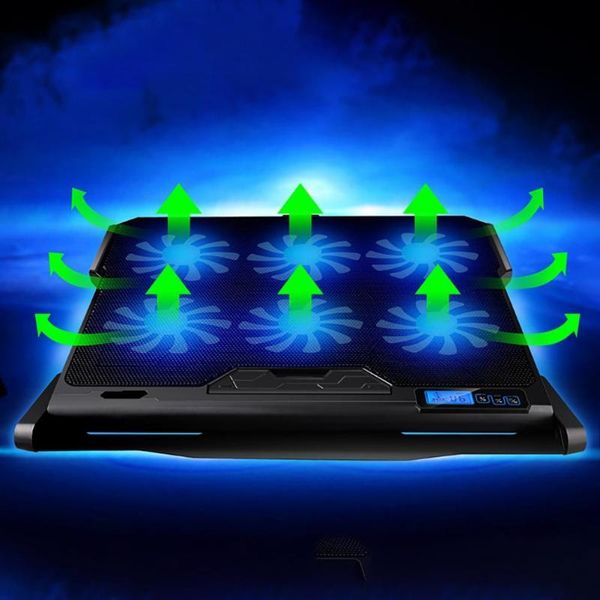 

lapcooling pads cooler six fans two usb ports portable lcd display notebook pad for gaming