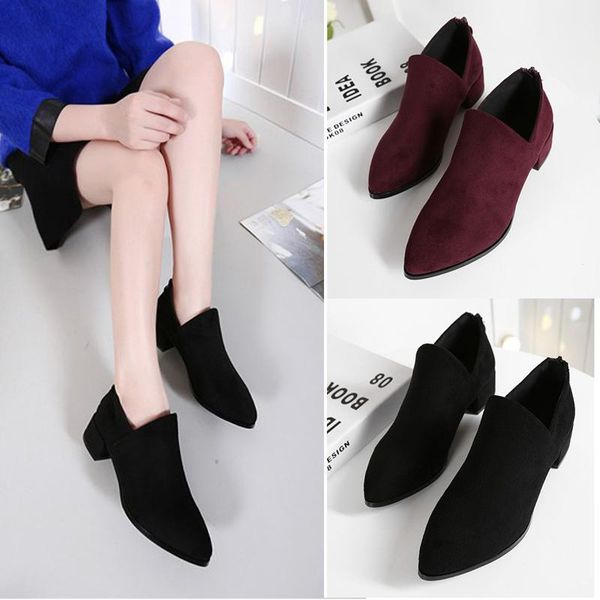 

dress shoes 2021 spring and autumn deep mouth pointed suede zipper high heel single with thick england large size women's sho, Black