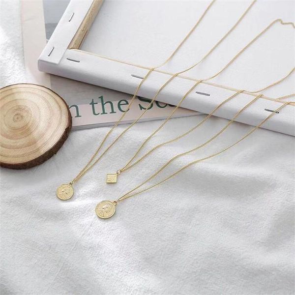 

chains korean temperament wild simple retro queen head coin necklace round medal sweater chain clavicle female, Silver