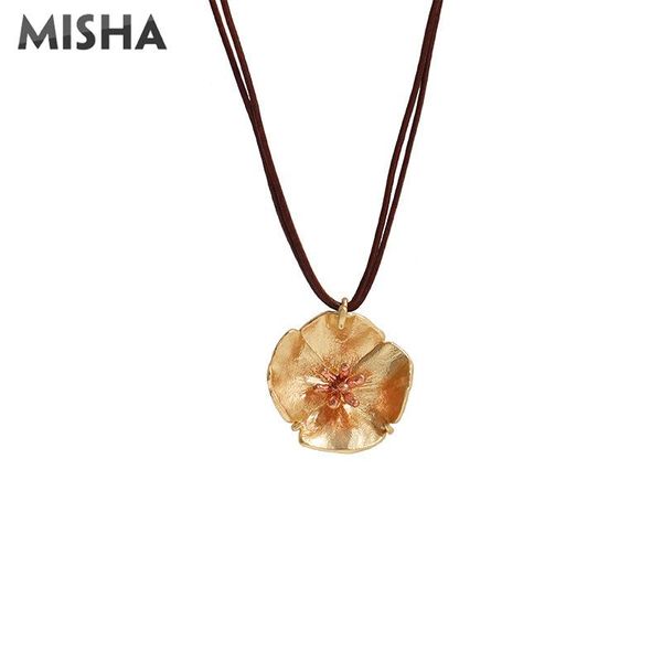 

chains misha vintage pendants necklace for women ladies copper poppy design wedding birthday gifts jewelry, Silver
