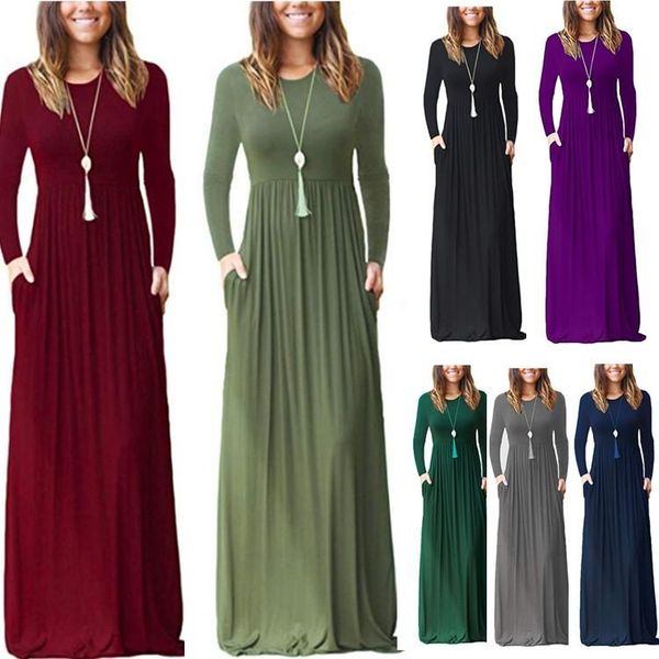 

casual dresses donsignet woman dress women's long sleeve round neck loose swing solid color spring/autumn floor-length, Black;gray