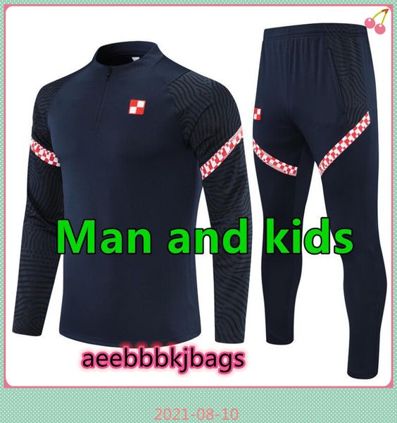 

qualtiy 2021 hrvatska survetement and child soccer tracksuit jacket 21 maillot de foot men training suit, Black
