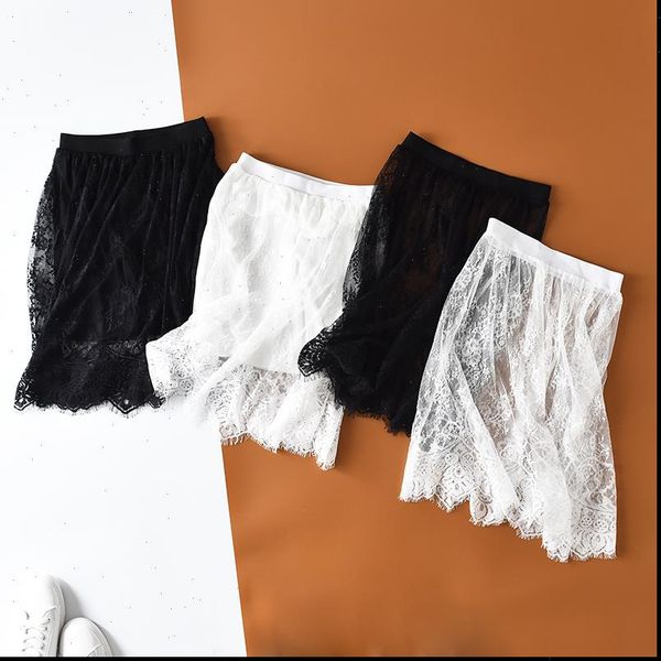 

korean lace transparent womens skirt one layer summer elegant solid casual mesh hollow out black white