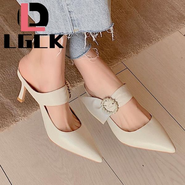 

fashion pointed toe belt buckle high heels shoes women slippers luxury designer ladies french amorous feelings sandals soft shoe, Black
