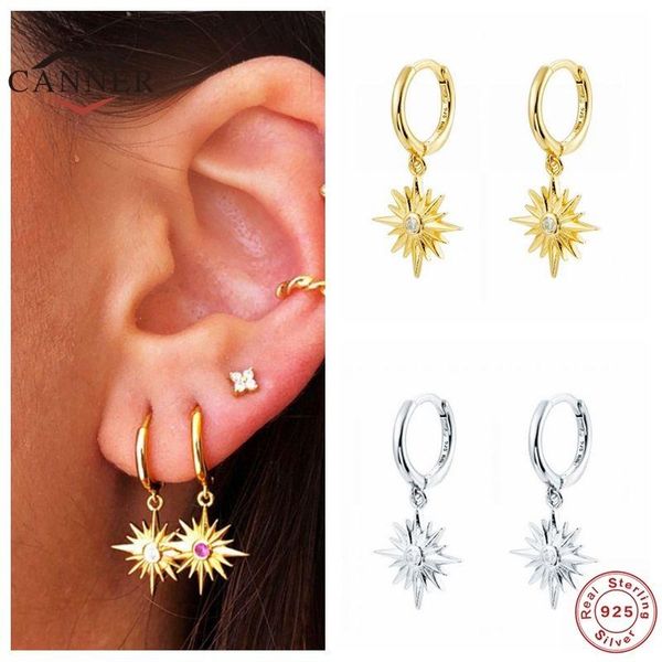 

hoop & huggie canner 925 sterling silver earrings for women europe america cute star luxury piercing earring earings jewelry pendientes, Golden;silver