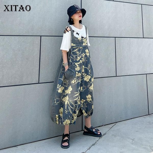 

women's jumpsuits & rompers xitao plus size women fashion sleeveless 2021 summer pocket small fresh fan loose dmy4758, Black;white