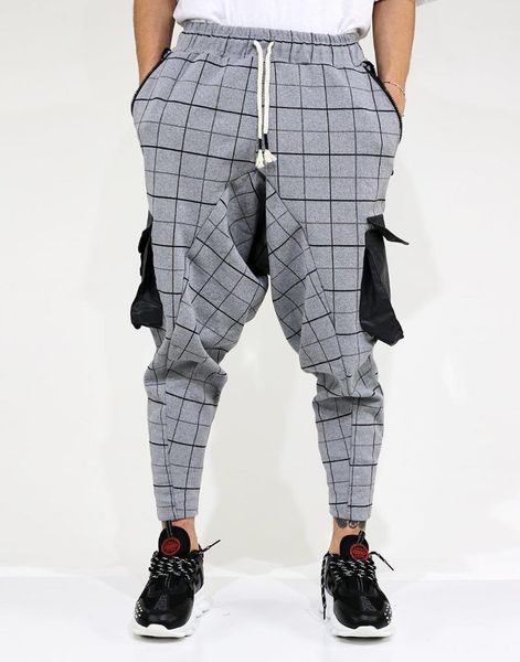 

jogger baggy tracksuit street style checked trousers men's pants, Black
