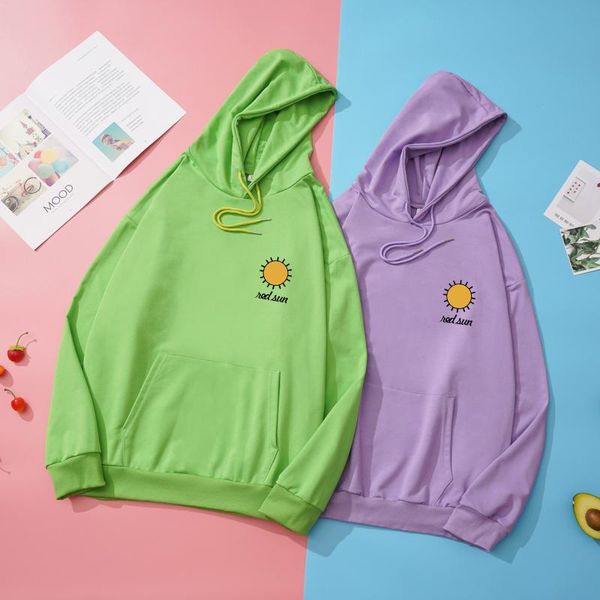 

fashion women clothes hooded sweatshirt harajuku streetwear kpop sun print pullover casual korean loose thin women's hoodi, Black