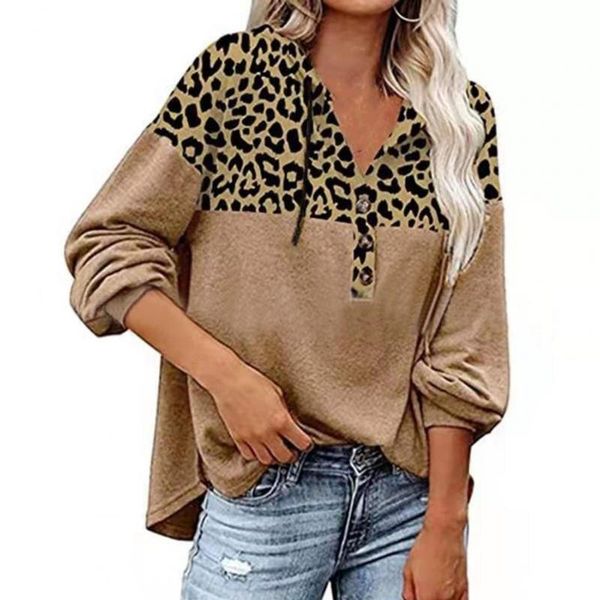 

women's hoodies & sweatshirts women fashion casual hoodie leopard print hooded loose v neck autumn female for work streetwear daily, Black