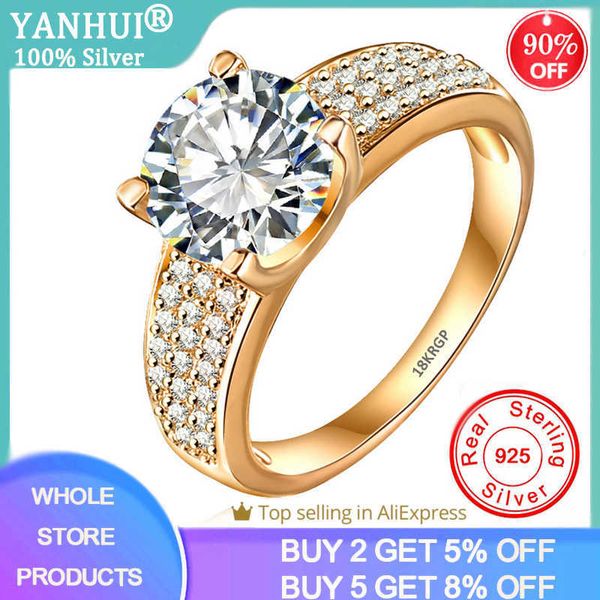 

yanhui have 18k rgp stamp pure solid yellow gold ring solitaire 2ct lab diamond wedding s for women silver 925 jewelry, Slivery;golden