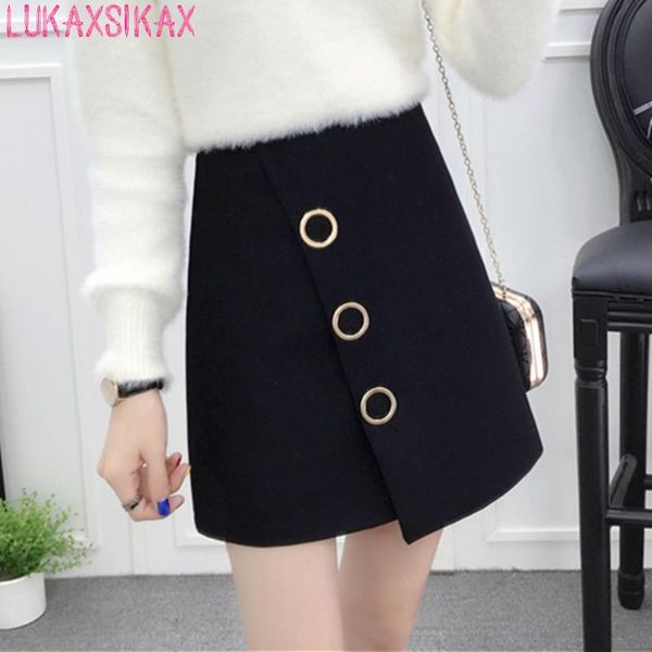 

skirts arrival 2021 autumn winter women skirt korean style vintage high waist irregular tilted hem hairy slim mini, Black