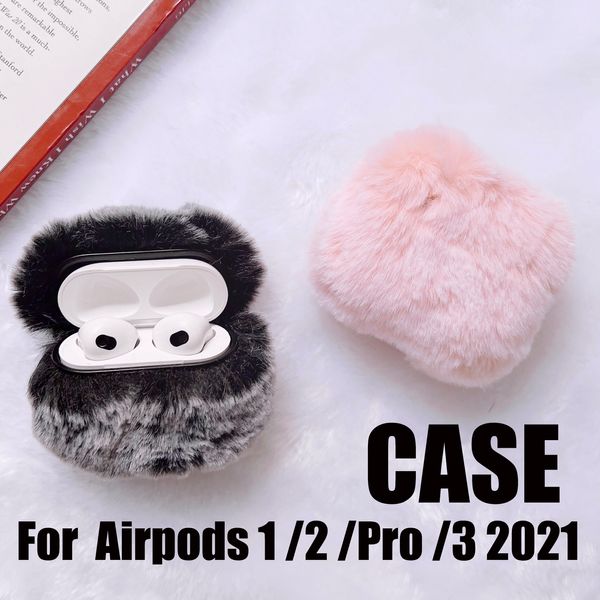 Acessórios para fone de ouvido Caso de casos de pelúcia de pele quente para iPhone AirPods Pro2 1 2 Pro 3 2021 capa de moda preta rosa